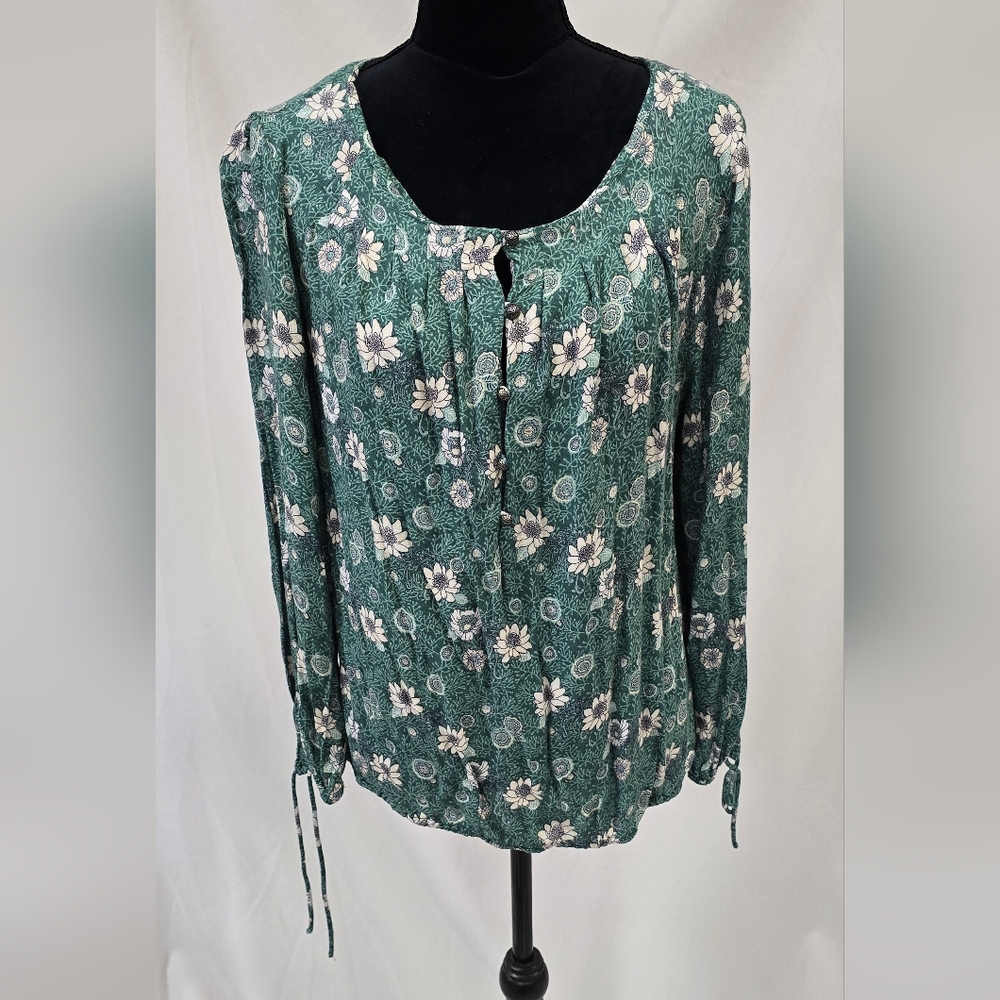 Lucky Brand women L floral blouse cottagecore bloomcore boho Festival Hippie